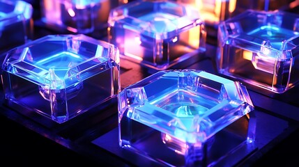 Macro shot of crystal keyboard keys with rgb lighting for gaming pc and computer accessories setup