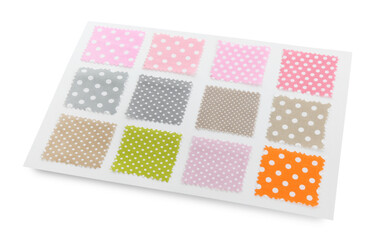 Samples of fabrics with polka dot pattern isolated on white