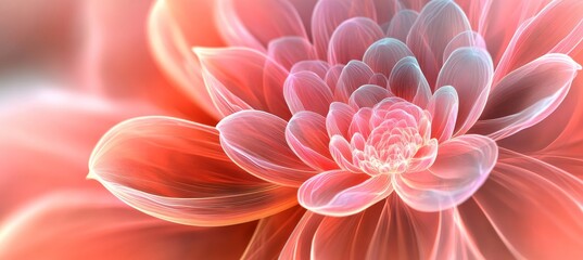 A dreamy floral backdrop provides the setting for delicate coral-hued petals to softly interweave, displaying intricate vein patterns that create a serene and ethereal ambiance