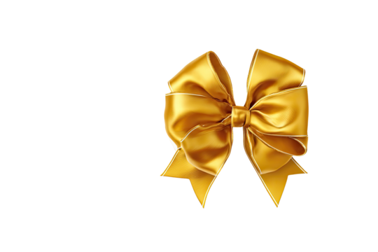 A lustrous golden bow, elegantly tied, with shimmering satin texture