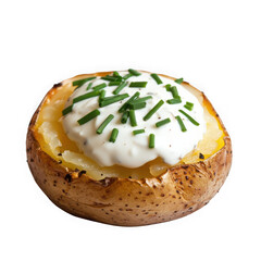Baked potato with sour cream and chives isolated on transparent background