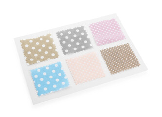 Samples of fabrics with polka dot pattern isolated on white