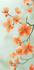 Slender stems bearing beautiful orange blossoms, placed against a muted, green background with a soft focus, create a peaceful and restful mood