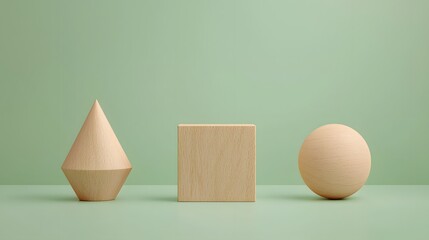 Geometric wooden shapes in a minimalist arrangement
