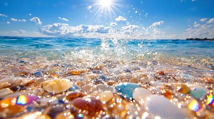 Ocean Wave Splashing on Pebble Beach