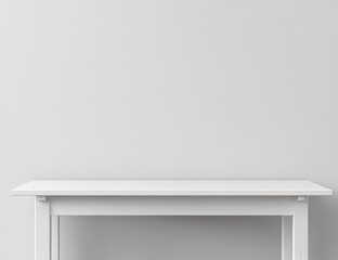 Empty white table against a plain white wall