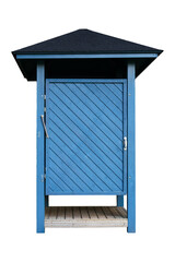 Blue wooden changing cabin isolated 