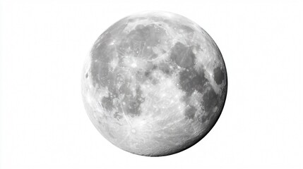 Crisp White Full Moon Isolated on White Background - Perfect for Design Projects