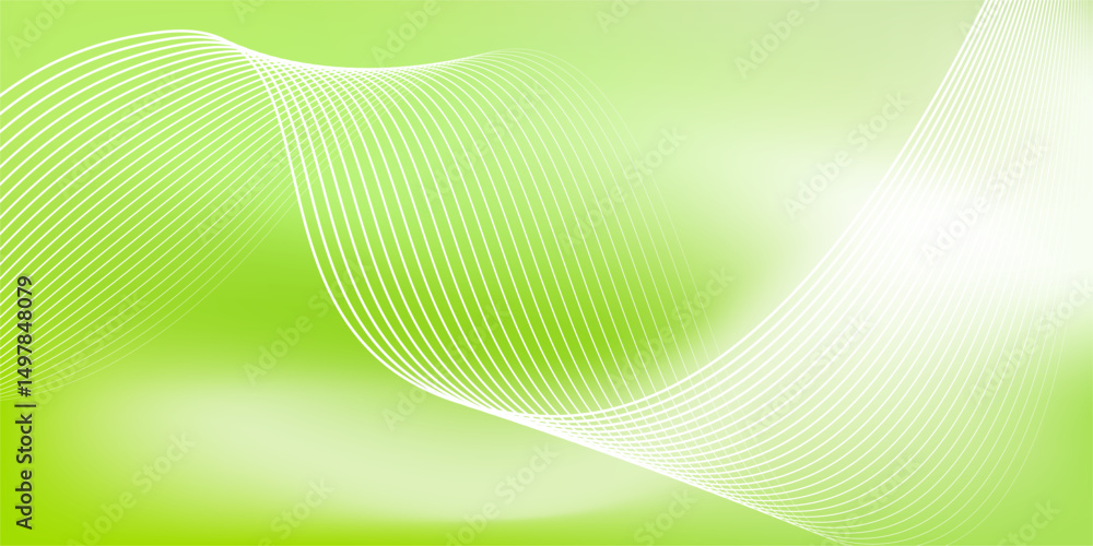 Wall mural abstract green gradient background with shining lines waves. minimalist background for banner, poste