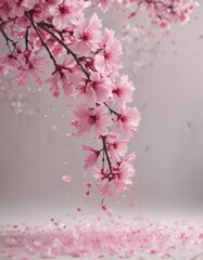 Mesmerizing swirl of abstract pink sakura petals against a hazy, light background ,  motion,  vibrant, sakura