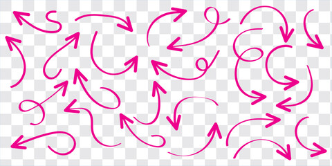 Set of black hand drawn arrow element vector. Collection of doodle arrows, lines, symbol, pointing mark, shapes on white background. Simple icon illustration for education, decoration, map.