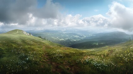 Alpine Meadow Panorama: Breathtaking Mountain View