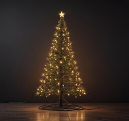 Electric cable Christmas tree, festive lights, dark background , dark, Christmas