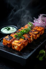 Grilled Paneer Tikka on Black Slate Plate
