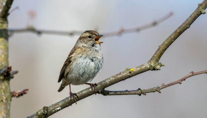 Small Bird Singing a Gentle Melody Perched on a Branch in Nature