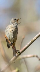 Single Bird Perched on Branch Singing a Gentle Melody in Nature