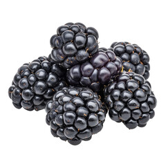 Close-up of a cluster of ripe, dark-purple blackberries