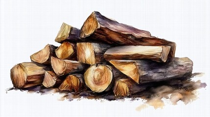 Firewood watercolor illustration isolated on transparent

