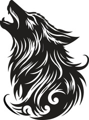 Howling Wolf Illustration - Tribal Howling Wolf Vector Illustration in Black and White