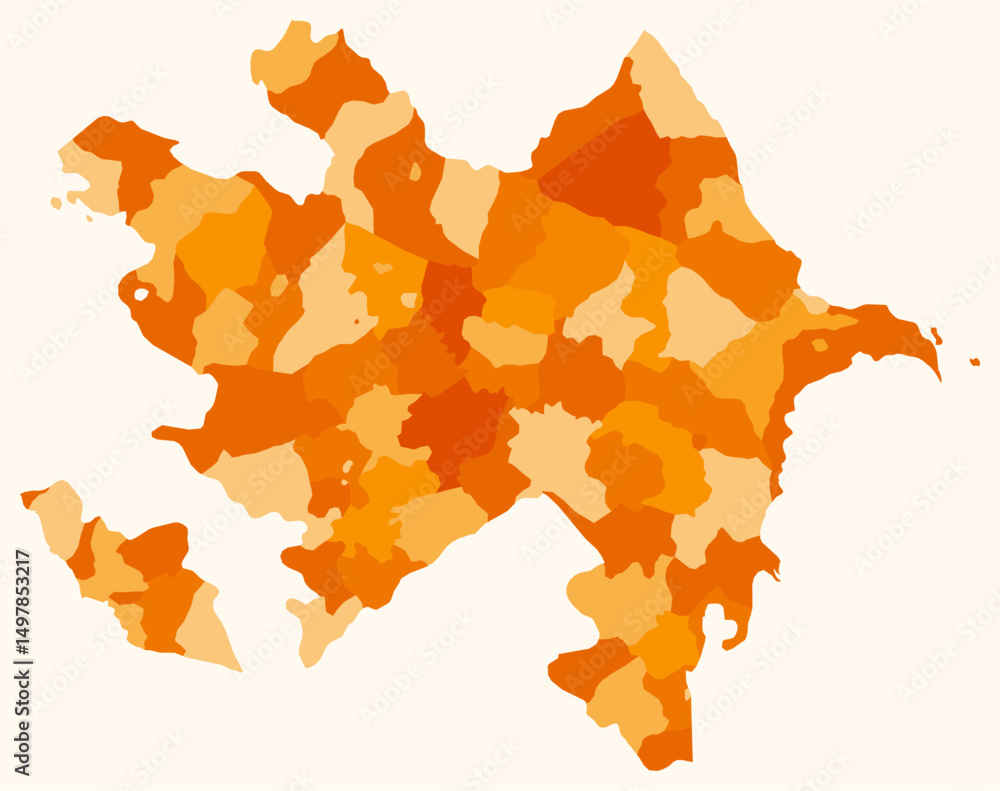 Poster map of azerbaijan with regions. just a simple country border map with region division. orange color 