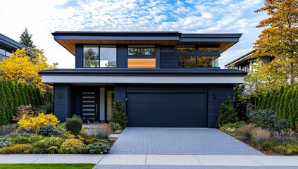 Modern home exterior with landscaping