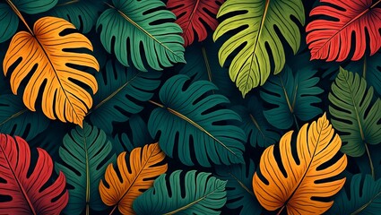 Vibrant color tropical exotic seamless pattern, 3D wallpaper