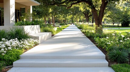 Outdoor Path with Flowers and Trees
