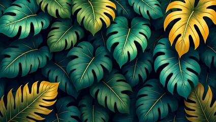 Vibrant color tropical exotic seamless pattern, 3D wallpaper
