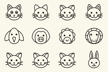 Twelve high quality animal icons featuring cat dog lion monkey and elephant designs