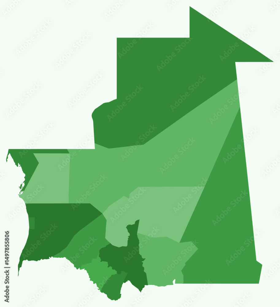 Aufkleber map of mauritania with regions. just a simple country border map with region division. green color p