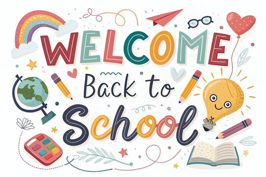 Welcome Back to School! Colorful Illustration with School Supplies