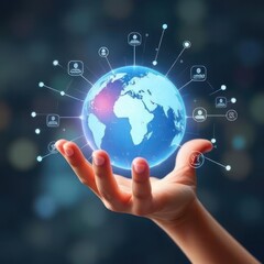 Hands cradle a vibrant blue globe, symbolizing global business, environmental care, and interconnected communication