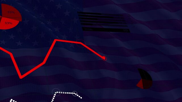 Tariff Impact Charts and Graphs on US Flag &ndash; 3D Economic Data Animation
