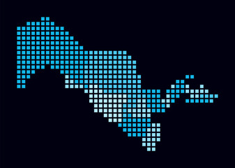 Fototapeta premium Uzbekistan dotted map. Digital style map of the country on dark background. Uzbekistan shape with square dots. Colored dots style. Large size squares. Amazing vector illustration.
