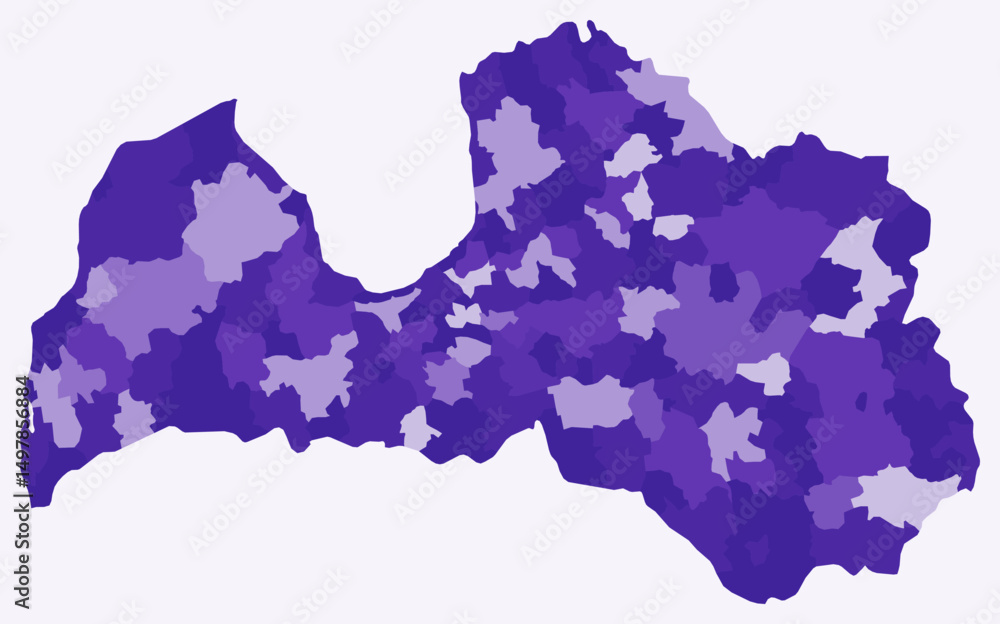 Poster map of latvia with regions. just a simple country border map with region division. deep purple color