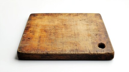 Fototapeta premium Rustic Wooden Cutting Board Isolated On White Background For Kitchen Use And Culinary Presentation