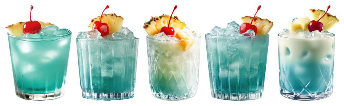 PNG Tropical blue cocktails with garnish, transparent background