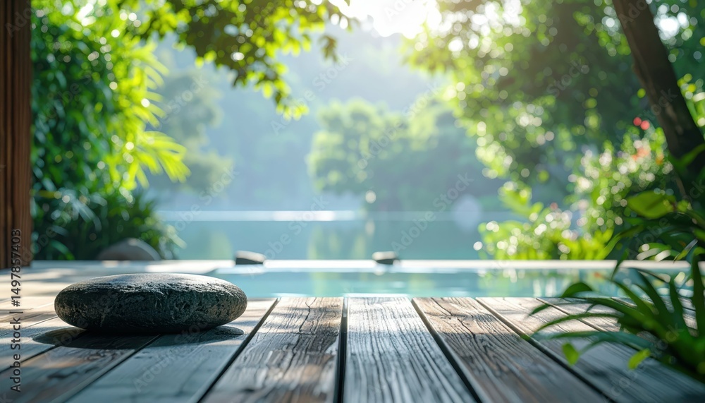 Poster serene tranquil scene with focus on negative space and resting eye