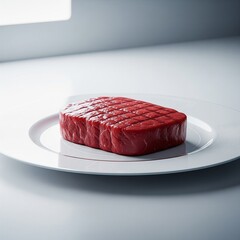 Artificial Steak on Sterile Plate Lab Meat Future Cuisine Concept