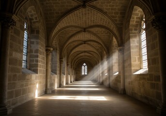 Fototapeta premium Hallway with arches and light streaming through windows