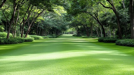 Fototapeta premium Pathway Through Green Park with Trees