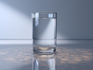 Transparent water glass on mirrored surface