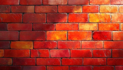 Vibrant red brick wall with sunlit shadows