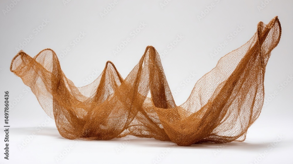 Poster elegant brown mesh fabric draped in flowing waves on a soft background