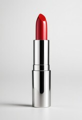 Vibrant red lipstick in sleek packaging perfect for beauty and fashion themes.
