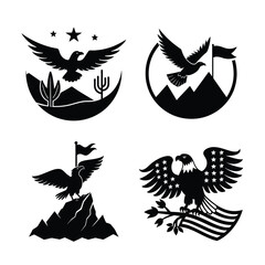 Soaring Liberty – Eagle Silhouette with Mountains, Flag & Stars