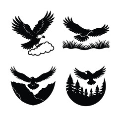 Freedom Flight – Eagle Silhouette with Flag and Forest Backdrop