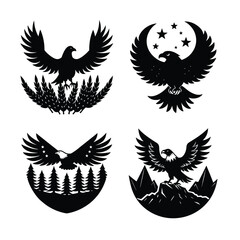 Majestic Eagle Over Mountain Sunset – Patriotic Silhouette Scene