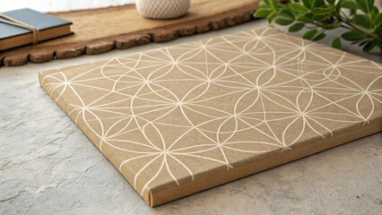 Beige Canvas Print with Elegant Geometric Flower Pattern Design