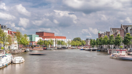 Hyperlapse of the exterior facade of the National Opera music and theatre venue. Amsterdam, The Netherlands